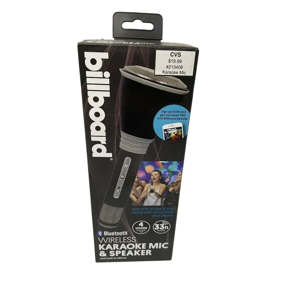 Billboard Wireless Karaoke Mic & Speaker Unisex OS Black Bluetooth BB567 Echo